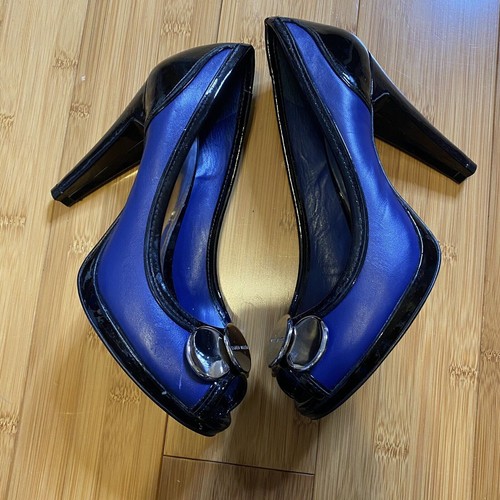 Zapatos Karen Millen Azul Negro Charol Plataforma Peep Toe Talla 37 - Imagen 5 de 12