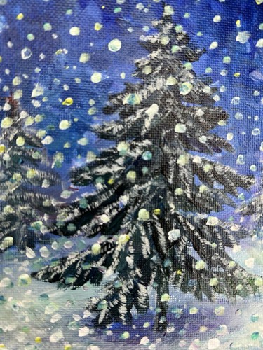 Christmas Snowfall Original Acrylic Painting Winter Landscape Wall Art 5x7 Decor - Picture 3 of 11