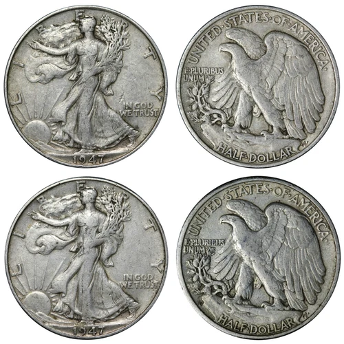 1947 & 1947-D Walking Liberty Half Dollar - 2 XF Coins! Nice Quality!