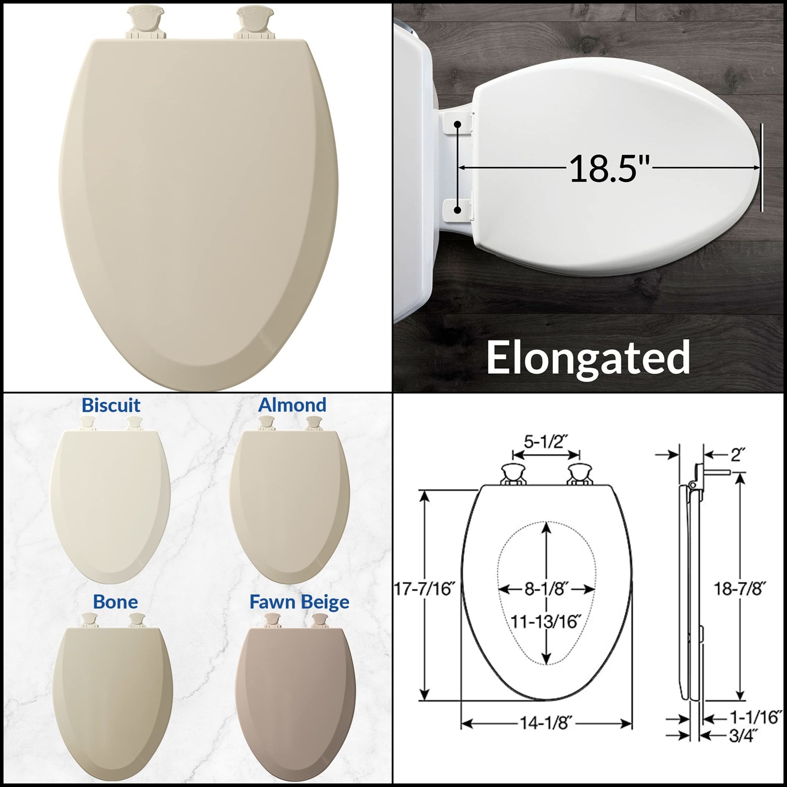 Bemis 1500EC 146 Almond Elongated Wood Toilet Seat, EasyClean Toilet