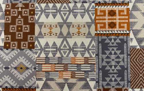 Apache Geometric Linen Fabric Grey Tan Curtain Blind Upholstery - Picture 7 of 7