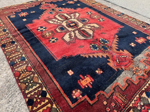 5x7 BLUE ANTIQUE HERIZ RUG handmade VINTAGE oriental geometric old real rare 5x6 - Picture 5 of 19