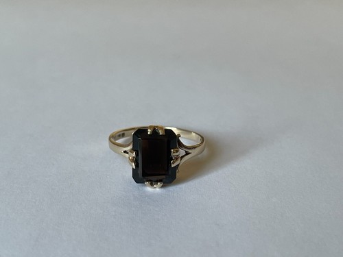 1985 Rauchquarz Ring 9 kt Gold Smaragdschliff Quarz Vintage Goldring - Größe N - Bild 3 von 15