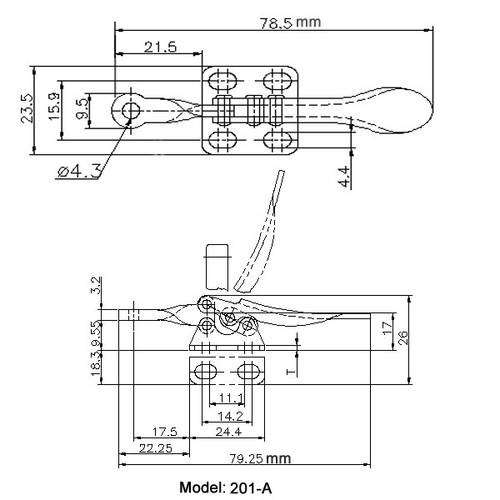 10 x abrazadera de palanca de metal herramienta de mango horizontal 27 kg 60 libras capacidad de sujeción 201A - Imagen 4 de 4