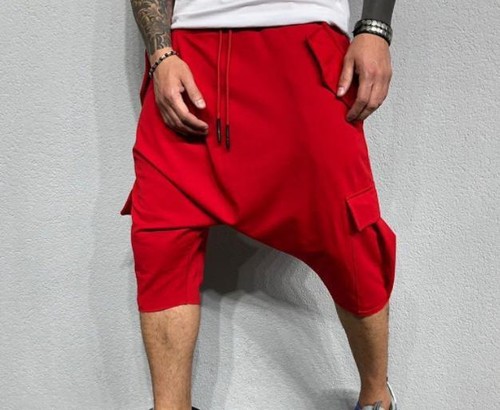 Pantaloni corti uomo giovani tempo libero larghi comodi tinta unita sport hip hop all'uncinetto - Foto 8 di 12
