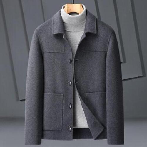 Gabardina corta de lana de doble cara para hombre informal chaquetas de cachemir ropa exterior moda - Imagen 15 de 17