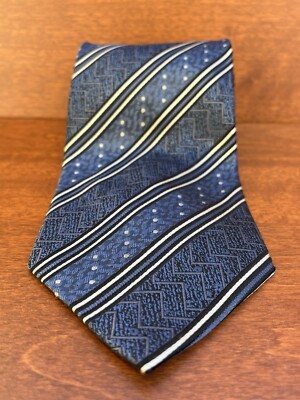 Lot of 2 Blue Neckties CK Calvin Klein Tesoro Rosso Stripes Dot Matrix Modern