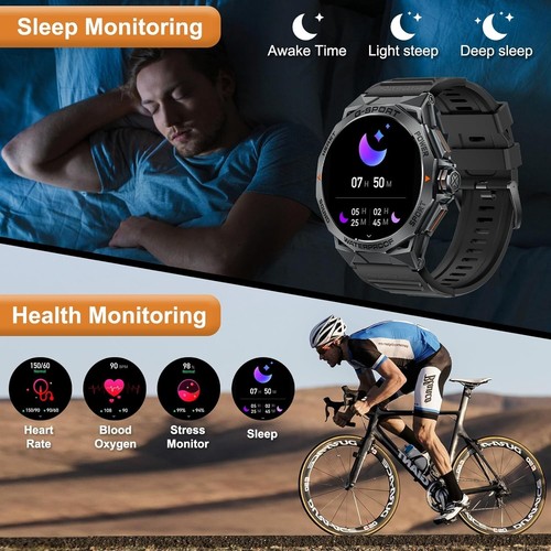 Smartwatch (2 Bänder) 1,43" HD Bildschirm Herzfrequenz Fitness Tracker Android IOS - Bild 3 von 8