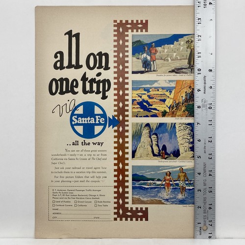1949 Santa Fe Railroad Print Ad All on One Trip Grand Canyon Beaches Pueblos - Picture 4 of 4