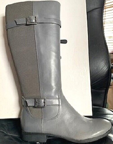 Isaac Mizrahi Medium Reitstiefel aus Kalbsleder und Stretch dunkelgrau Leder 7,5 M - Bild 2 von 8