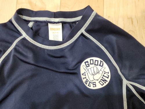 GYMBOREE BOYS LS SWIM SHIRT BLUE WHITE MEDIUM (7-8) GOOD VIBE ONLY PREOWNED - Picture 2 of 3