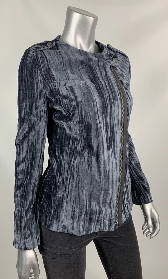 Logo Velour Velvet Moto Jacket 4 Gray Metallic Zip Front Pockets Lori Goldstein - Image 2 of 4