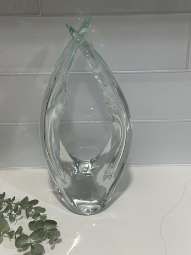 Moderne einzigartige Knospenvase mundgeblasene Glaskunstvase klar und weiß schwer 12" Vase - Bild 2 von 16