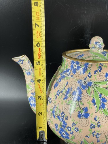 Wade England Blue Paisley Flower Porcelain Chintz Teapot Vtg Antq Transfer - Picture 13 of 15