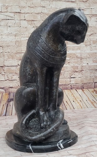 Signed Genuine Bronze Artwork Egyptian cat Sculpture by French Artist Moigniez - Picture 5 of 11