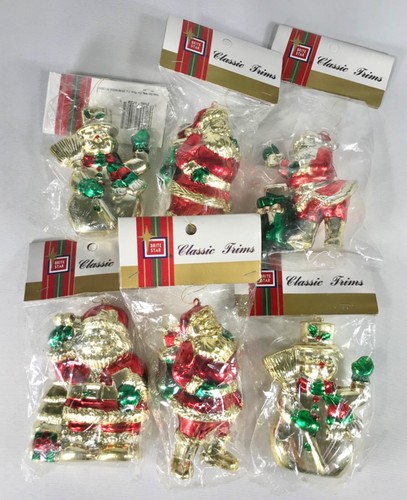 BRITE STAR Classic Trims Plastic Ornaments Set of 6 Snowman Santa 3 Designs NOS  - Picture 1 of 7