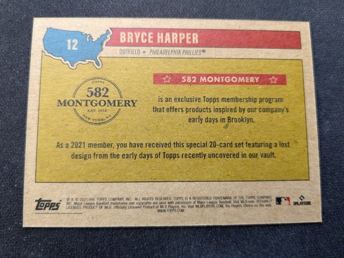 2021 Topps Montgomery Club Baseball Card # 12 Bryce Harper Philadelphia Phillies - Picture 2 of 3