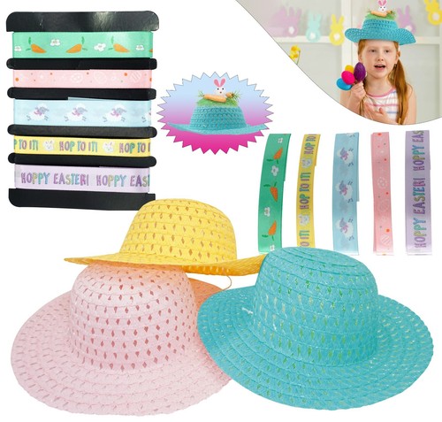 Wide Brim  Sun Straw Hat/Easter Bonnet With 5Px Gift Wrapping Decorative Ribbons - Picture 38 of 59