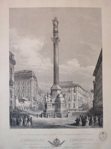 Proclamazione Dogma Immagolata Concezione colonna Piazza Spagna Roma litografia - Picture 1 of 7