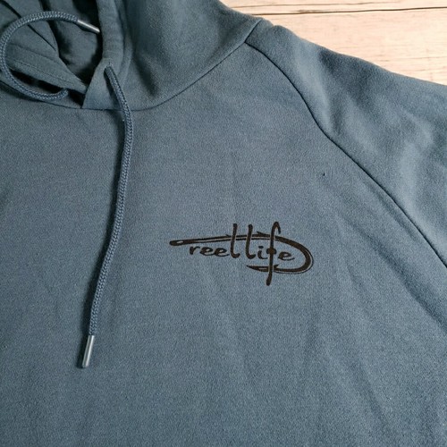 Reel Life Mens Drawstring Pullover Hoodie Sweater XXL Blue Fishing Flag Fishing - Picture 7 of 7