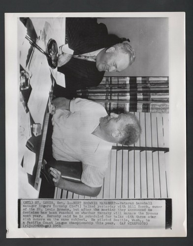 1951 Pressefoto, Roger Hornsby Manager & Bill Veeck Besitzer - Bild 2 von 3