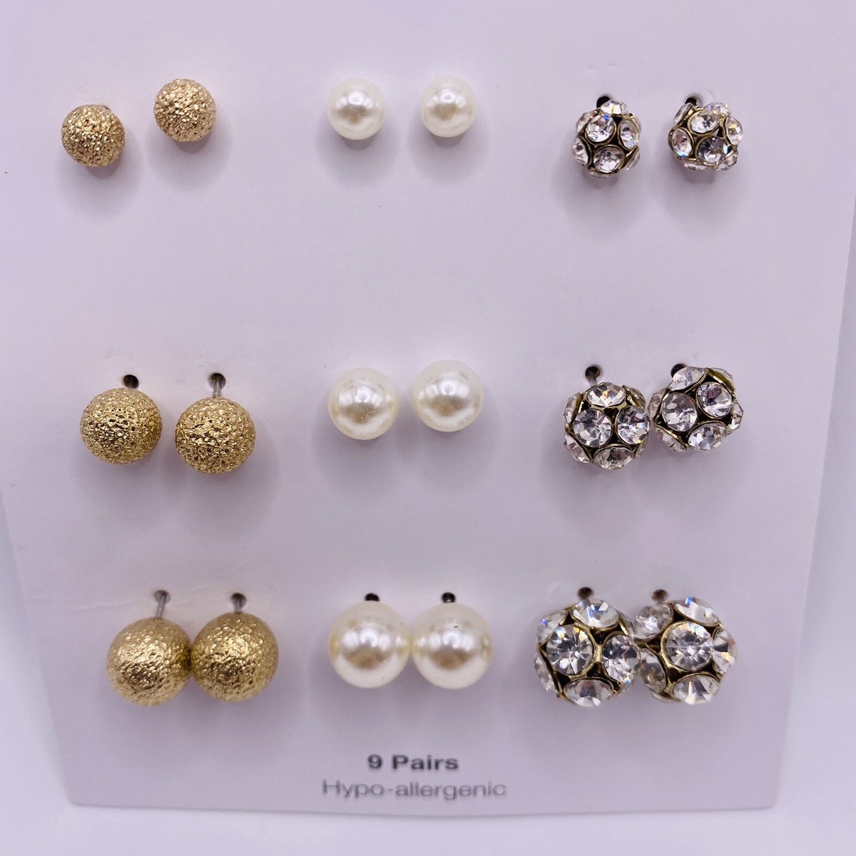 Time and Tru Goldtone Faux Pearl Stud Earrings 9 Pairs New