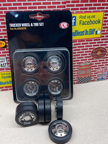 1/18 ACME TRUCKER CHROMED DUALLY RAMP TRUCK WHEEL & TIRE SET A1801917W LAST ONES - Picture 1 of 17
