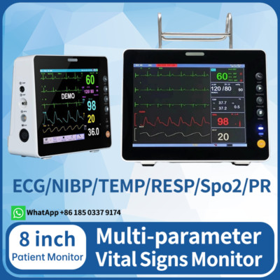 Multi-parameter 8-inch Portable Patient Monitor ECG NIBP Spo2 TEMP RESP