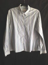 CASUAL CORNER Shirt Top Women's XLarge Blue Green Striped Cotton Stretch  A4