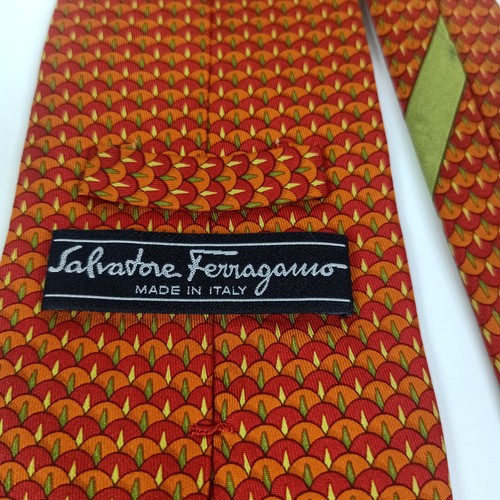 Corbata de Seda Salvatore Ferragamo Naranja Diseño Novedad Hecha en Italia - Imagen 10 de 12