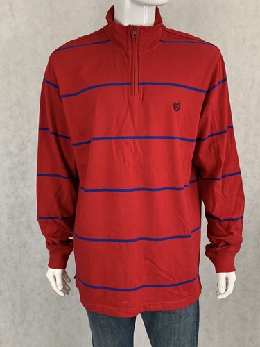 CHAPS RALPH LAUREN MENS 1/2 ZIP MOCK NECK Pullover Red Blue STRIPED BLUE XL - Picture 1 of 12