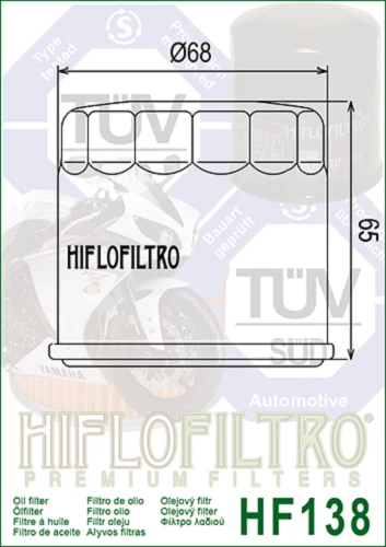 HiFlo Oil Filter HF138 Black Suzuki Aprilia - Image 2 of 2