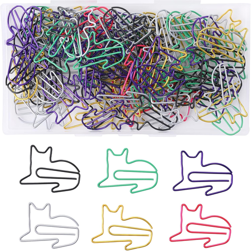 100 Pcs Large Cat Paper Clips Cute Animal Shaped Paperclip 6 Colors Creative Fun - Picture 8 of 12