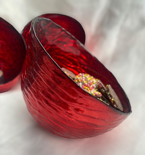 Painted Red Slope (Half Moon) Glass Bowl Decorative Multifunction - Foto 4 di 7