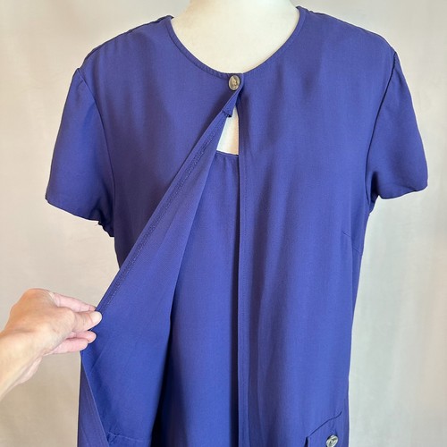 Vintage Julian Taylor Blue Purple Open Front Shift Midi Dress Size 10 Large - Picture 6 of 16