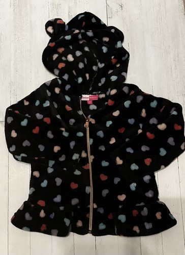 Penelope MackToddler Girls Heart Print Fleece Hoodie - Black Multi - Picture 3 of 7