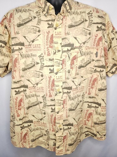 Woolrich Men's Duck Lake Niagara Falls Camp Shirt size L Button Up Short Sleeve - Picture 6 of 12
