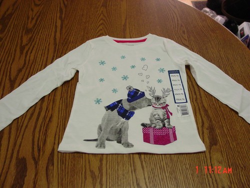 Girls Pullover Long sleeve Graphic Top Christmas Dog Cat by Falls Creek - Picture 1 of 3