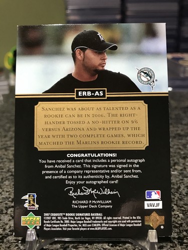 2007 Exquisite Signatures Anibal Sanchez Rookie Card RC Auto Rare Gold SSP /5!!! - Picture 2 of 2