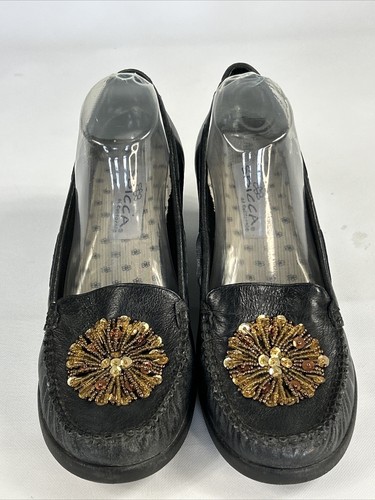 Sbicca Mocassin Wedges Women's Size 11 Black Suede Solid Beaded Comfort Shoes - Picture 5 of 10
