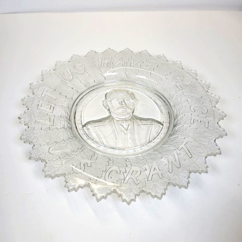 Antique Ulysses S Grant EAPG Clear Glass Relief Plate "Let Us Have Peace" 10"