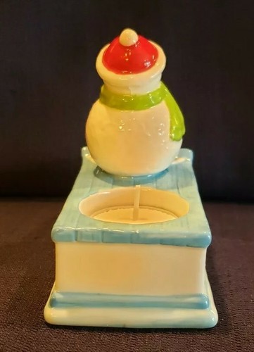 Yankee Candle Holiday Votive Holder Snowman w/Santa Cap on Sled NIB w/Candle - Picture 3 of 6