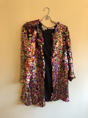 I Magnin Chanson D’AMOUR Festive Silk Spangled Coat VINTAGE 1970s - Picture 1 of 9