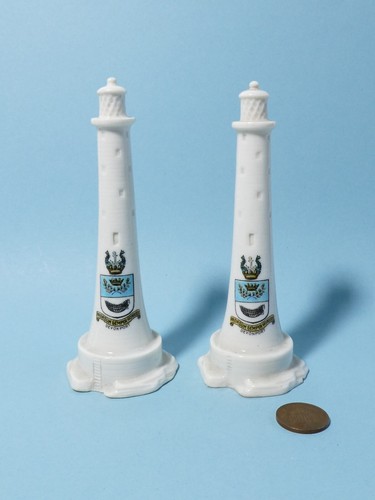 PAIR Vintage GOSS Devonport - Eddystone Lighthouse Shape CRESTED CHINA - Picture 1 of 9
