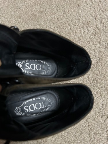 TOD’s Duck Ankle Boot Heels Olive Green Suede Black, sz US 9, ...39, Lace Up - Picture 16 of 18