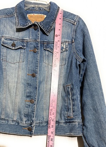 Vintage Hollister Co. Womens Jean Jacket 100% Cotton Blue Denim Distressed Large - Picture 11 of 15