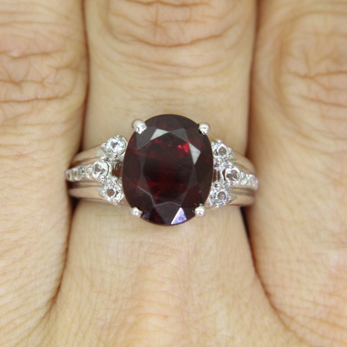 Raspberry Rhodolite & White Topaz Cluster 9ct White Gold Ring size N ~ 6 3/4 - Picture 6 of 10