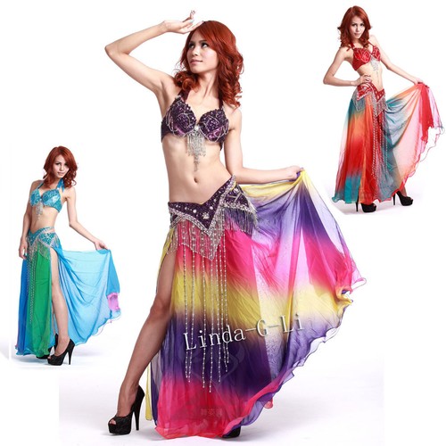 New Belly Dance 2 Pics Costume Bra +Belt US34B 36B 38B 40B US36D 38D 40D 11/345 - Picture 3 of 19