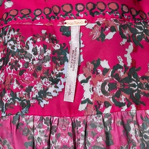 Free People Women's Blouse Pink Teal Boho Tie Waist Colorful Button Down Shirt S - Picture 3 of 10