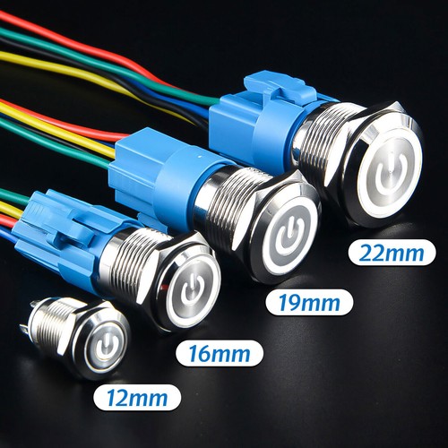 Ø 22mm Metall Druckschalter Drucktaster KFZ LED Beleuchtet 5V 12V 220V / 5A IP66 - Picture 34 of 34